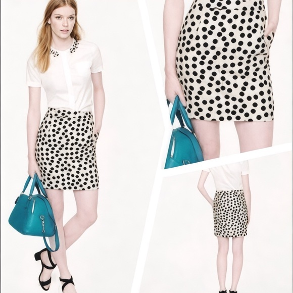 J. Crew Skirt Womens Size 2 Cream Black Polka Dot Zip Back Lined Cute Retro Mini - Picture 1 of 7